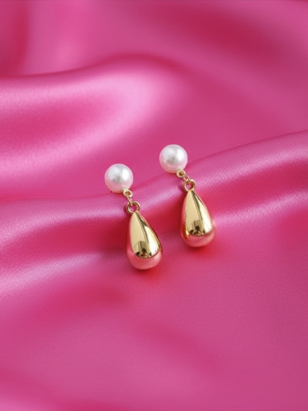 Gold-plated‎ Stud Earrings - 925 Silver Needle & Freshwater Pearl -Teardrop-NEW